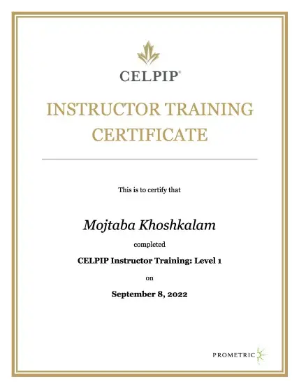 مدرک رسمی CELPIP Instructor Training Level 1 استاد مجتبی خوشکلام