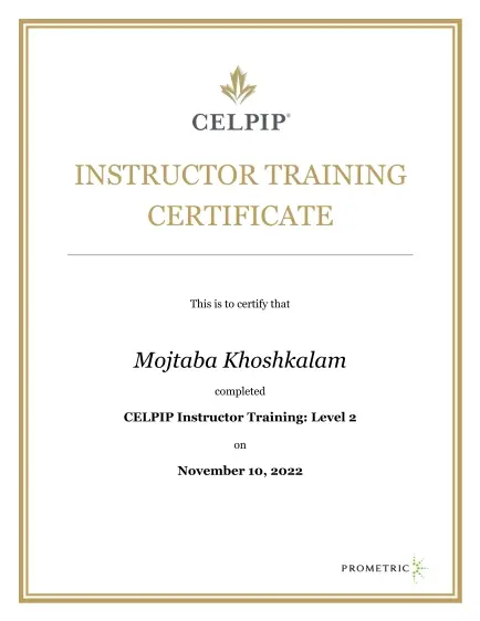 مدرک رسمی CELPIP Instructor Training Level 2 استاد مجتبی خوشکلام