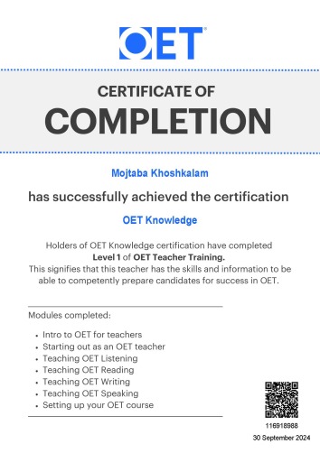 OET Intsructor Certificate