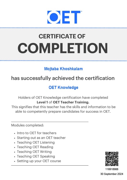 OET Knowledge Certificate